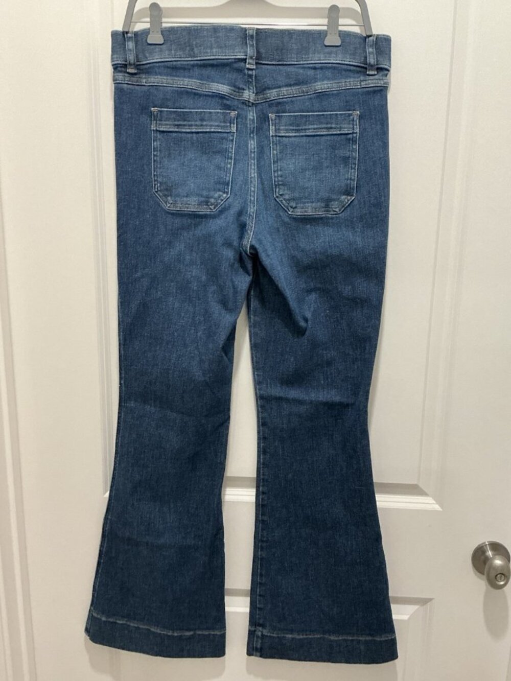 Spanx Shape Easy Flare Blue Jean Large Patch Pockets Stretch - Picture 4 of 10